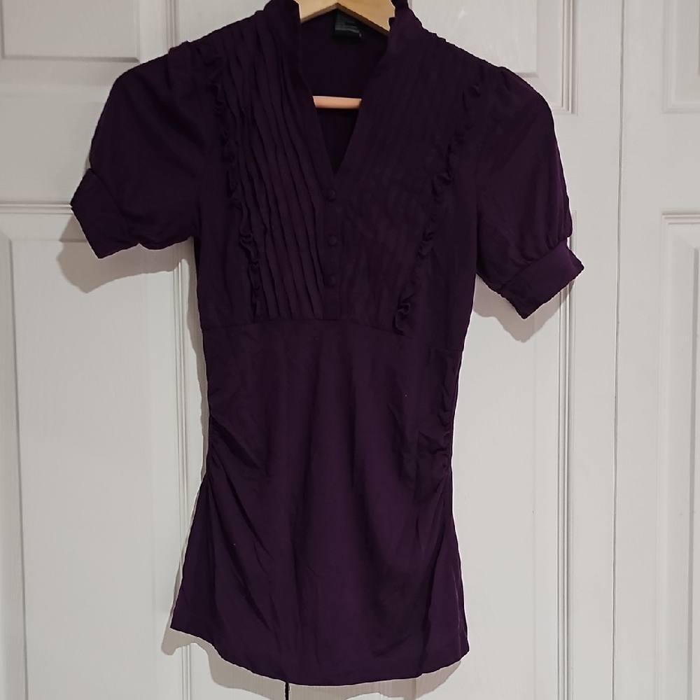 Maurices Purple Pintuck Ruffle Blouse | XS | Korea Made